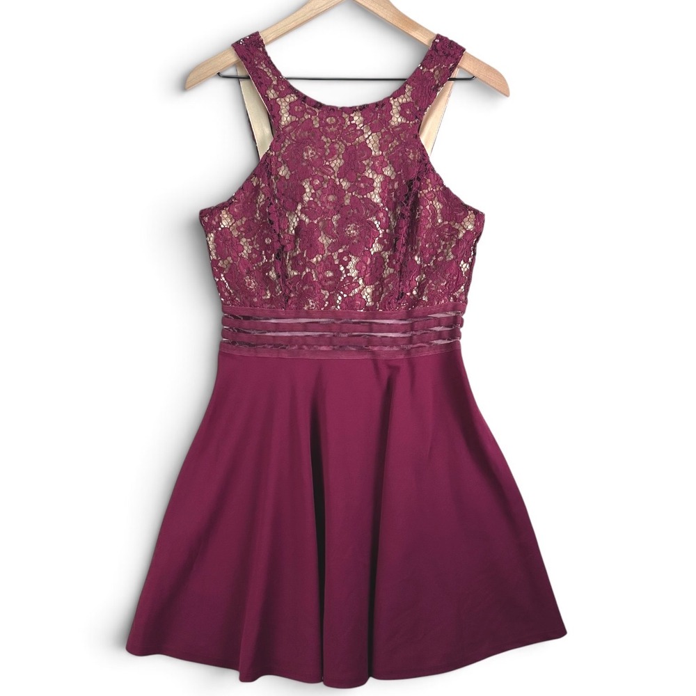 Speechless Lace Skater Dress Women Large Burgundy Wine Strappy Back Homecoming